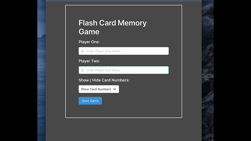 Screenshot of Memory Game