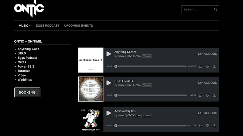 Screenshot of DJ Ontic website