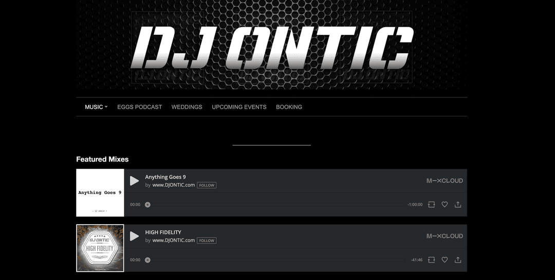 Screenshot of DJ Ontic website